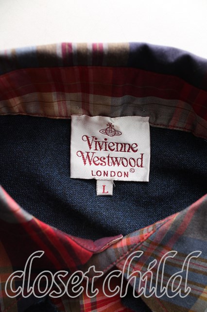 【USED】Vivienne Westwood / グラフィティオーブ刺繍シャツ切替セーターヴィヴィアンウエストウッド ビビアン 【中古】 L 紺  H-23-12-24-139-to-IN-ZH